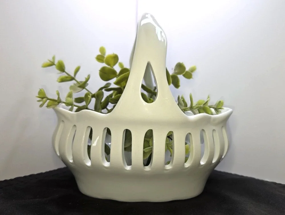 J Godinger Antique Reflections, White Porcelain Reticulated Handled Basket